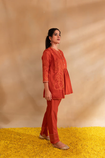 Rust Silk chanderi top pant