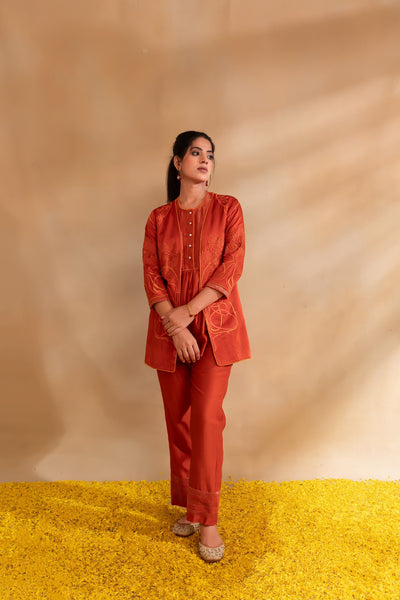 Rust Silk chanderi top pant