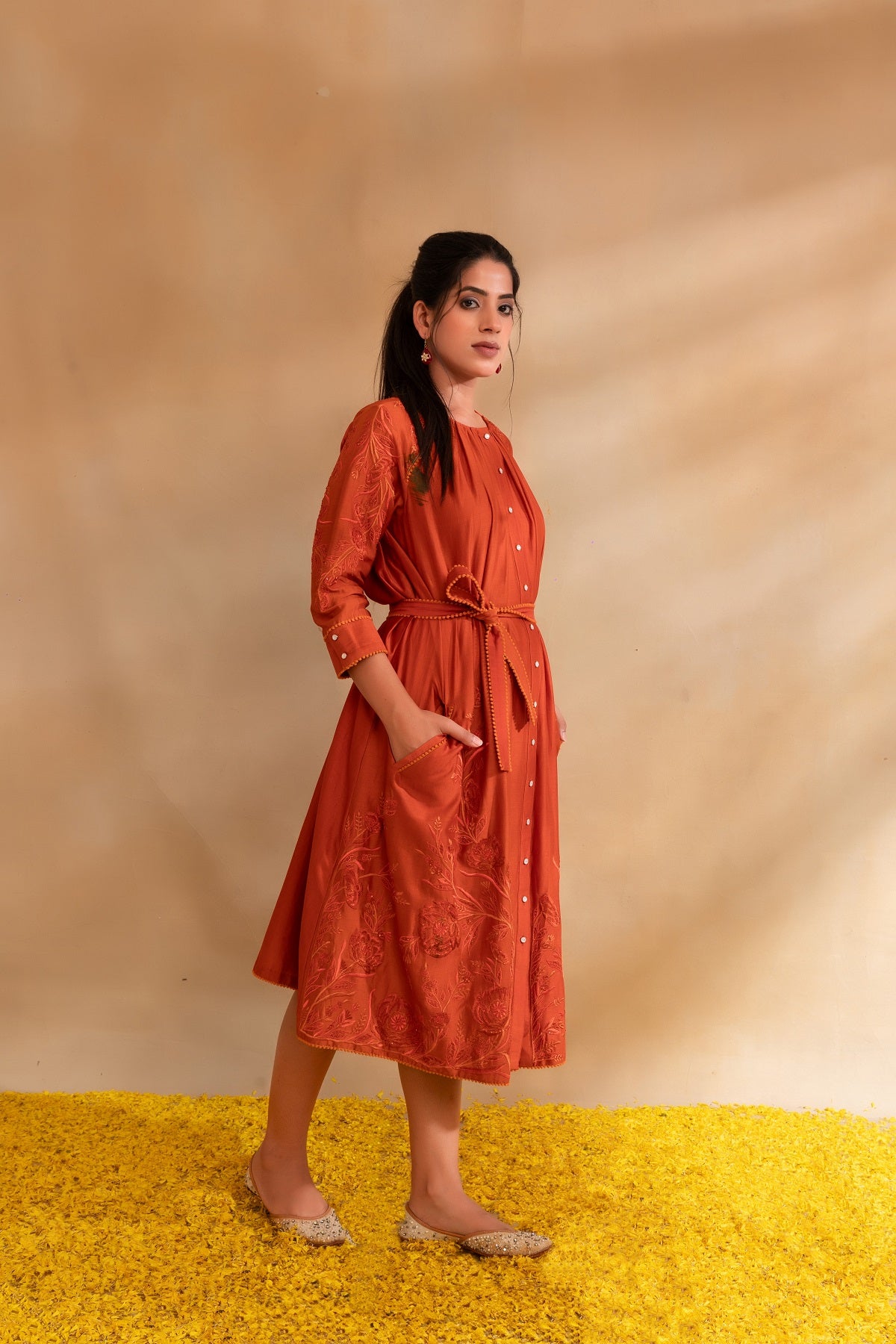 Rust Silk chanderi dress