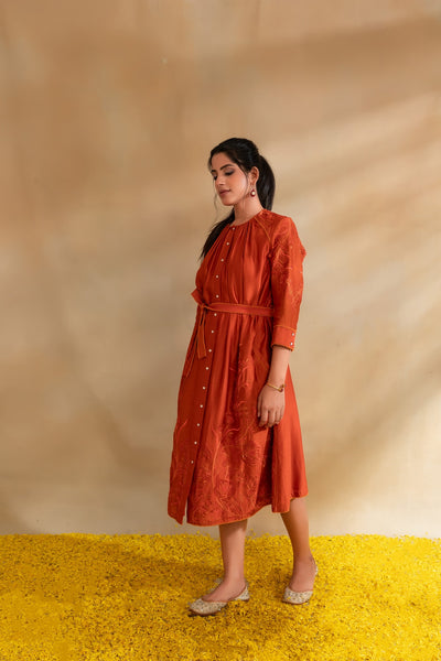 Rust Silk chanderi dress