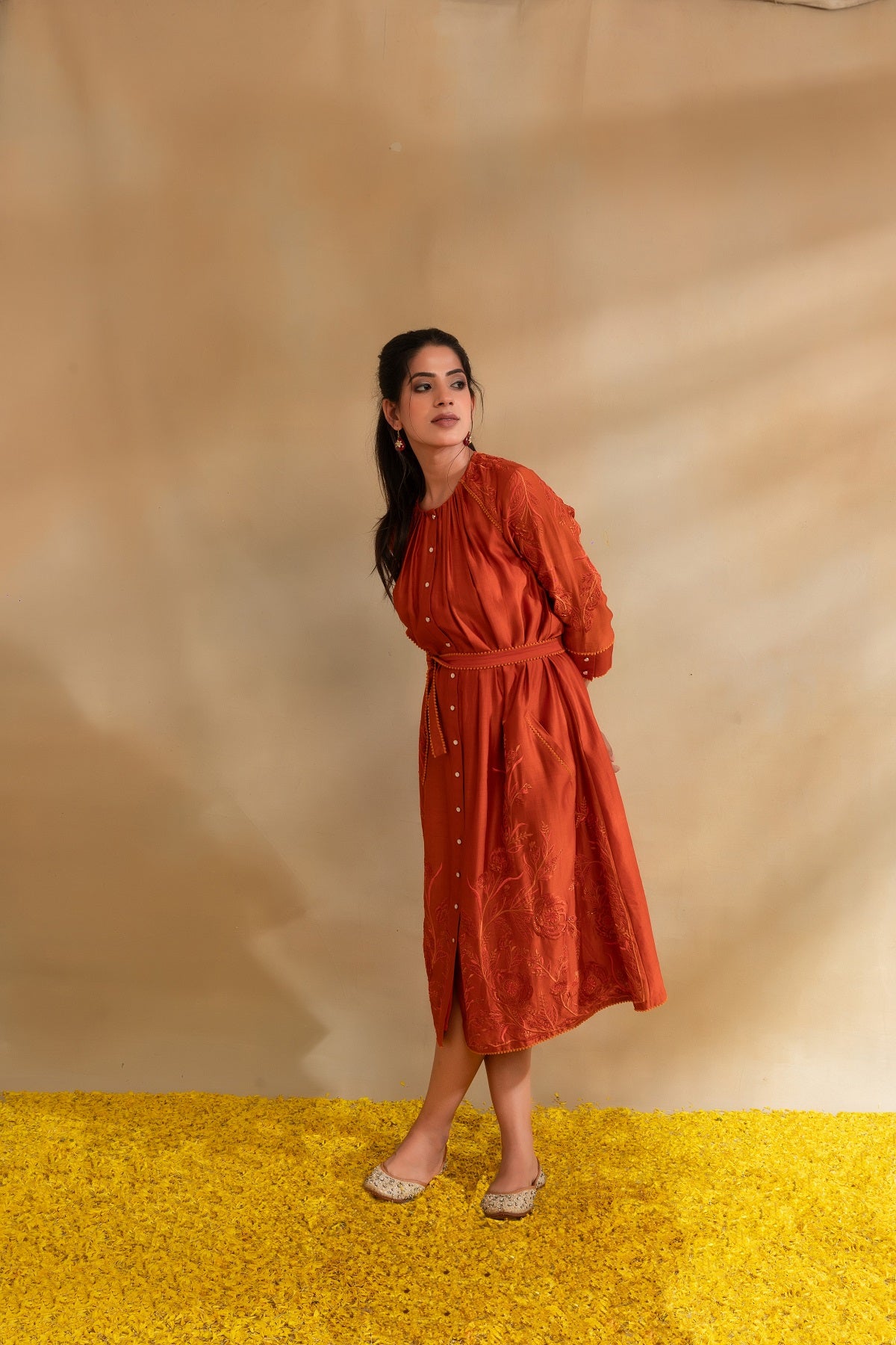 Rust Silk chanderi dress