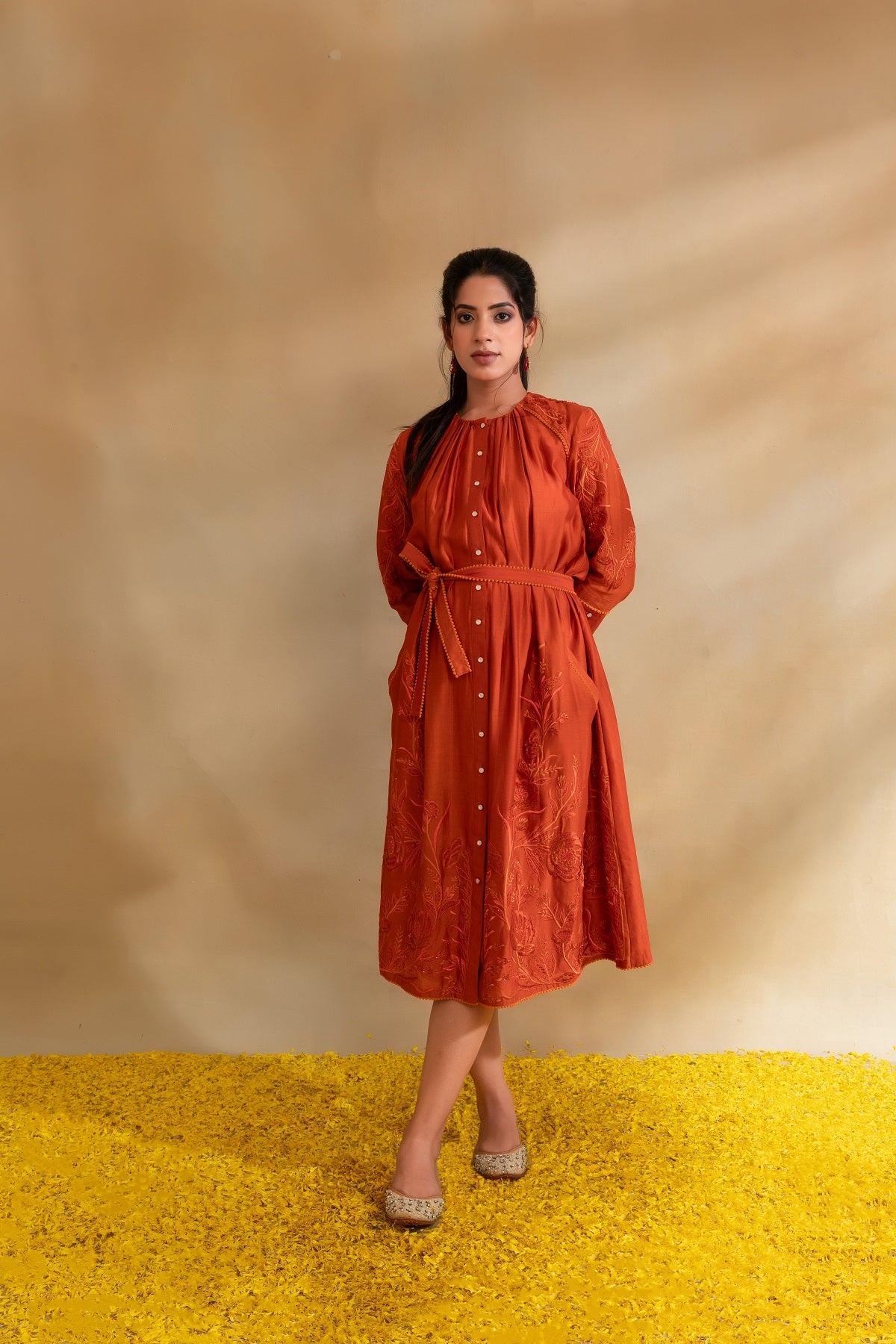 Rust Silk chanderi dress