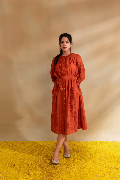 Rust Silk chanderi dress