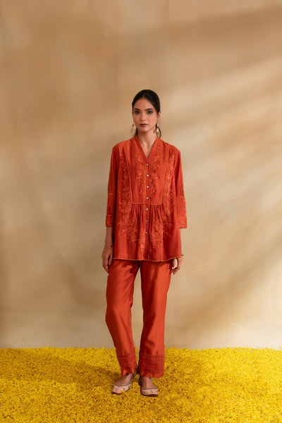 Rust Silk chanderi co-ord set and pant