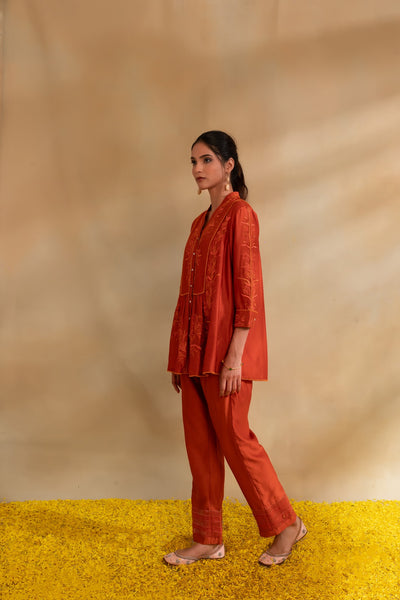 Rust Silk chanderi co-ord set and pant