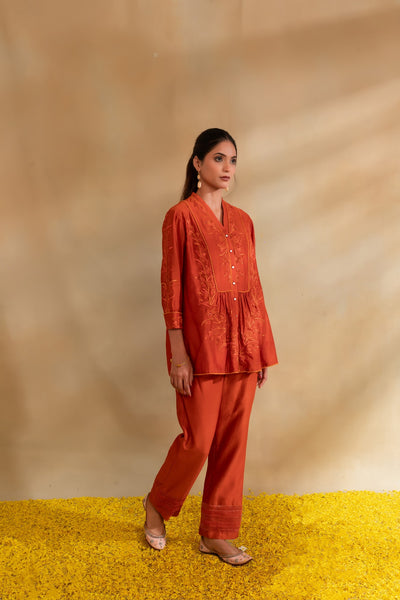 Rust Silk chanderi co-ord set and pant