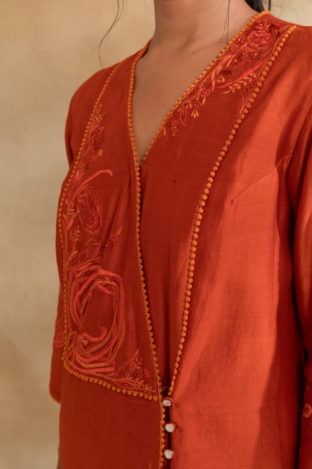 Rust Silk chanderi tunic set and pant