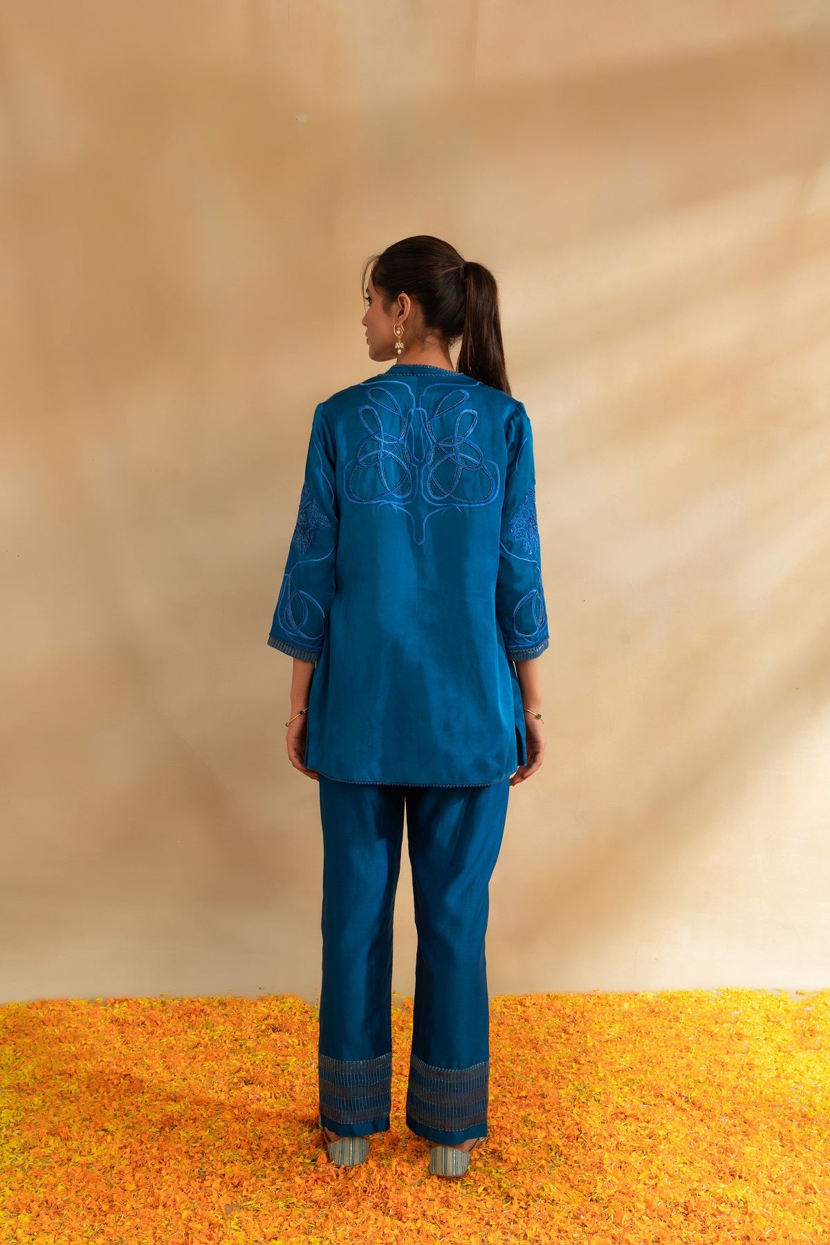 Peacock Blue Silk chanderi top pant