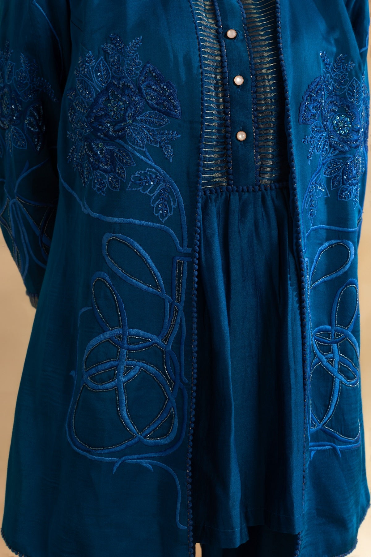 Peacock Blue Silk chanderi top pant