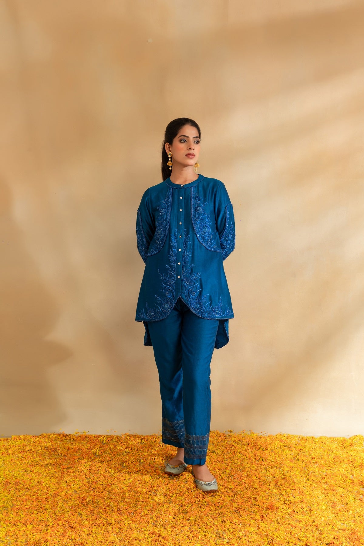 Peacock blue Silk chanderi co-ord set and pant