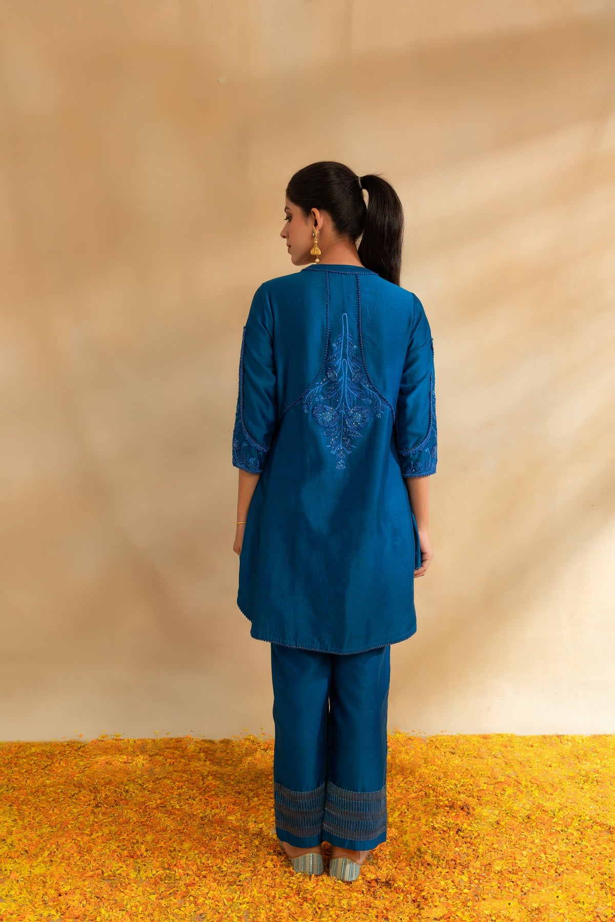 Peacock blue Silk chanderi co-ord set and pant