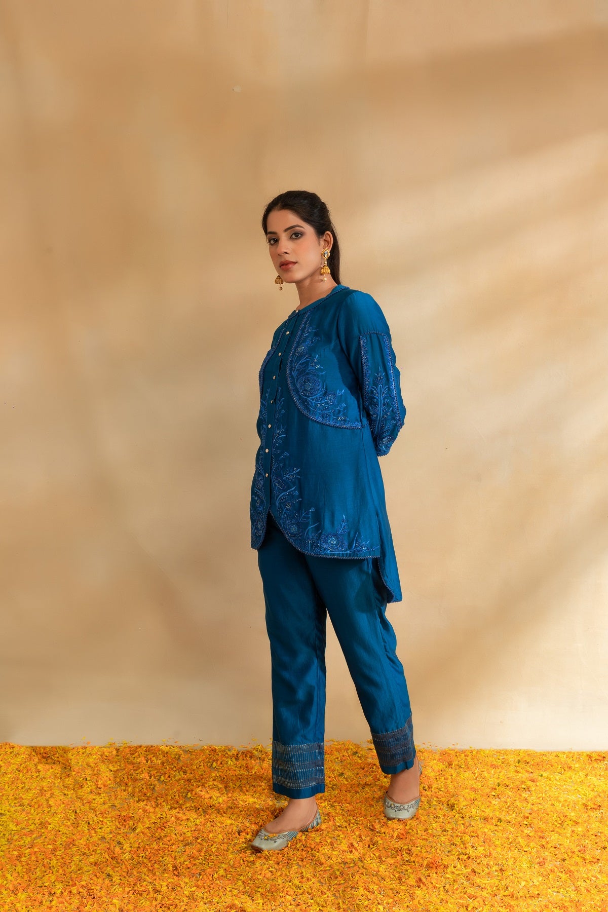 Peacock blue Silk chanderi co-ord set and pant