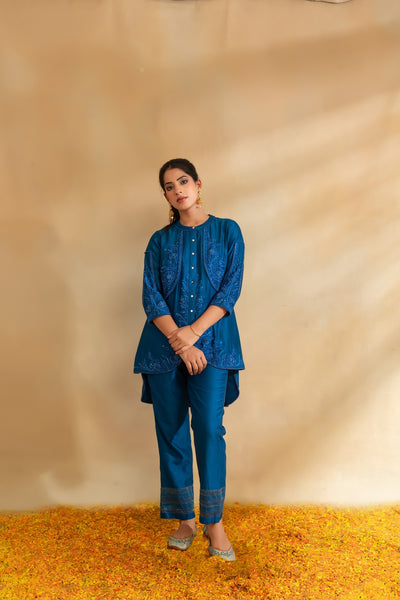 Peacock blue Silk chanderi co-ord set and pant