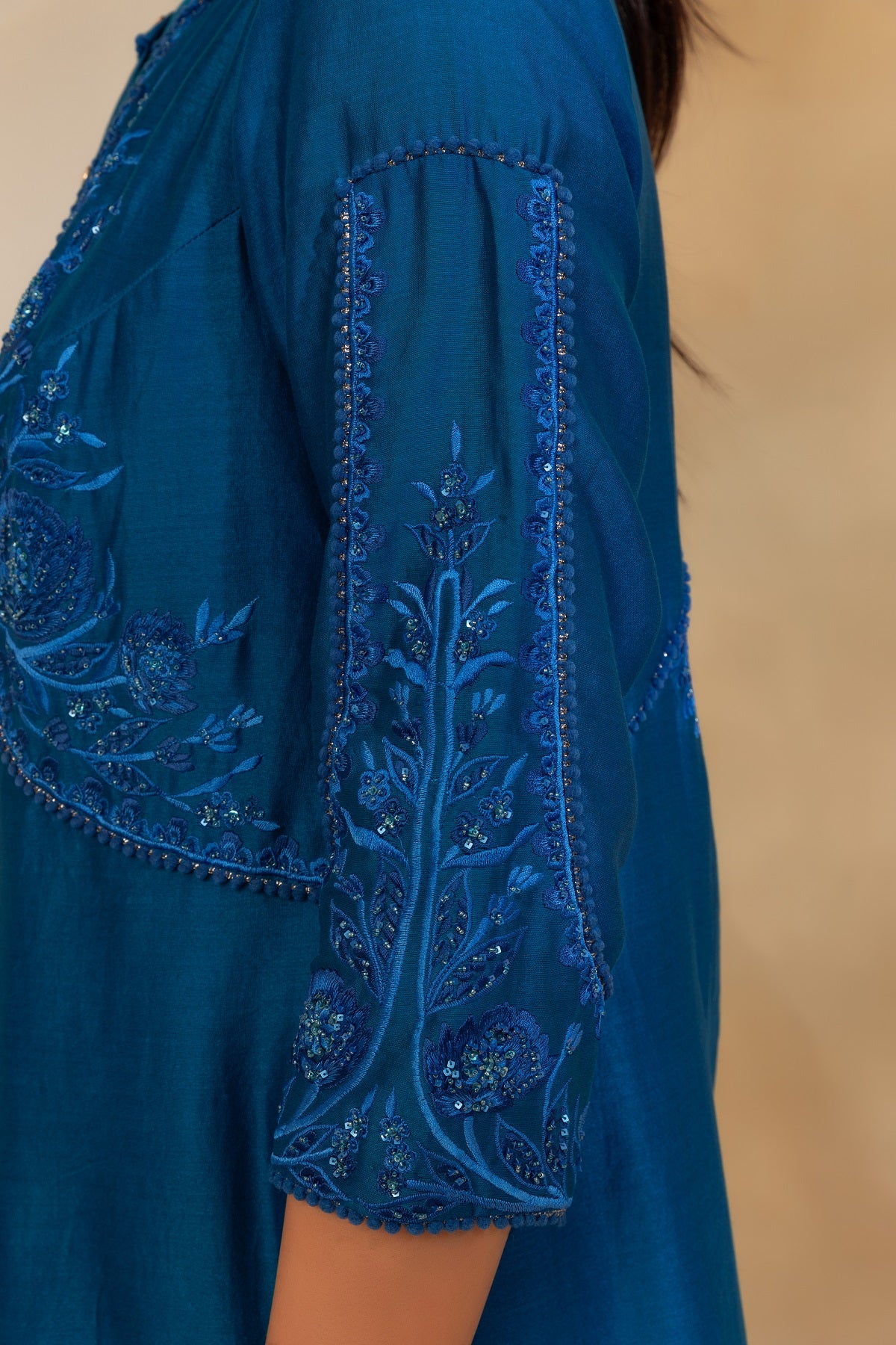 Peacock blue Silk chanderi co-ord set and pant