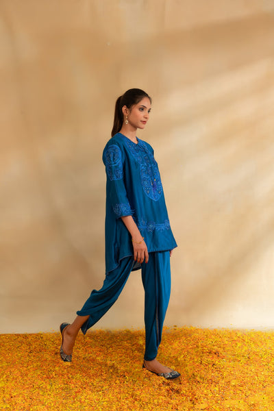 Peacock blue Silk chanderi kurti set and dhoti pant