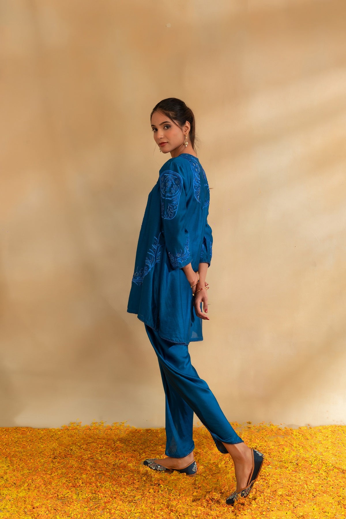 Peacock blue Silk chanderi kurti set and dhoti pant