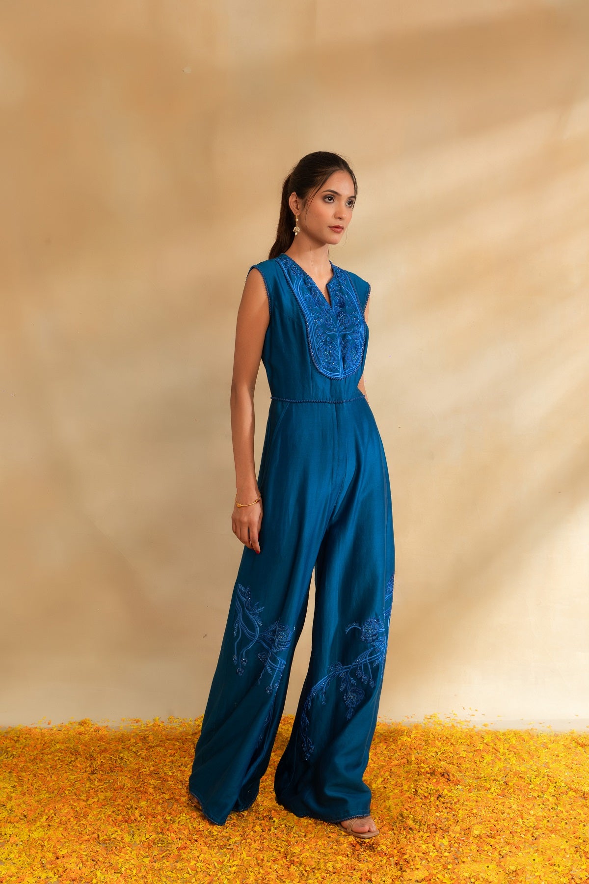 Peacock blue Silk chanderi Jumpsuit