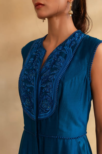 Peacock blue Silk chanderi Jumpsuit