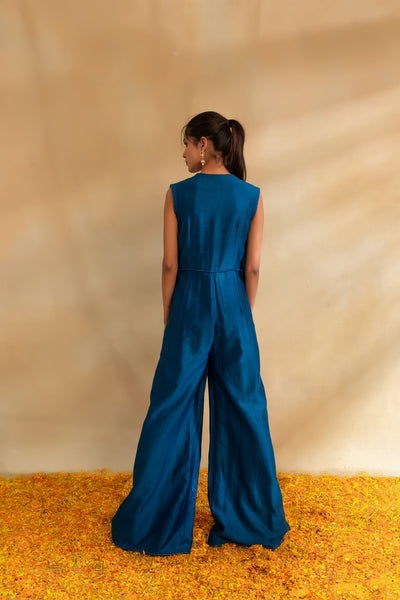 Peacock blue Silk chanderi Jumpsuit