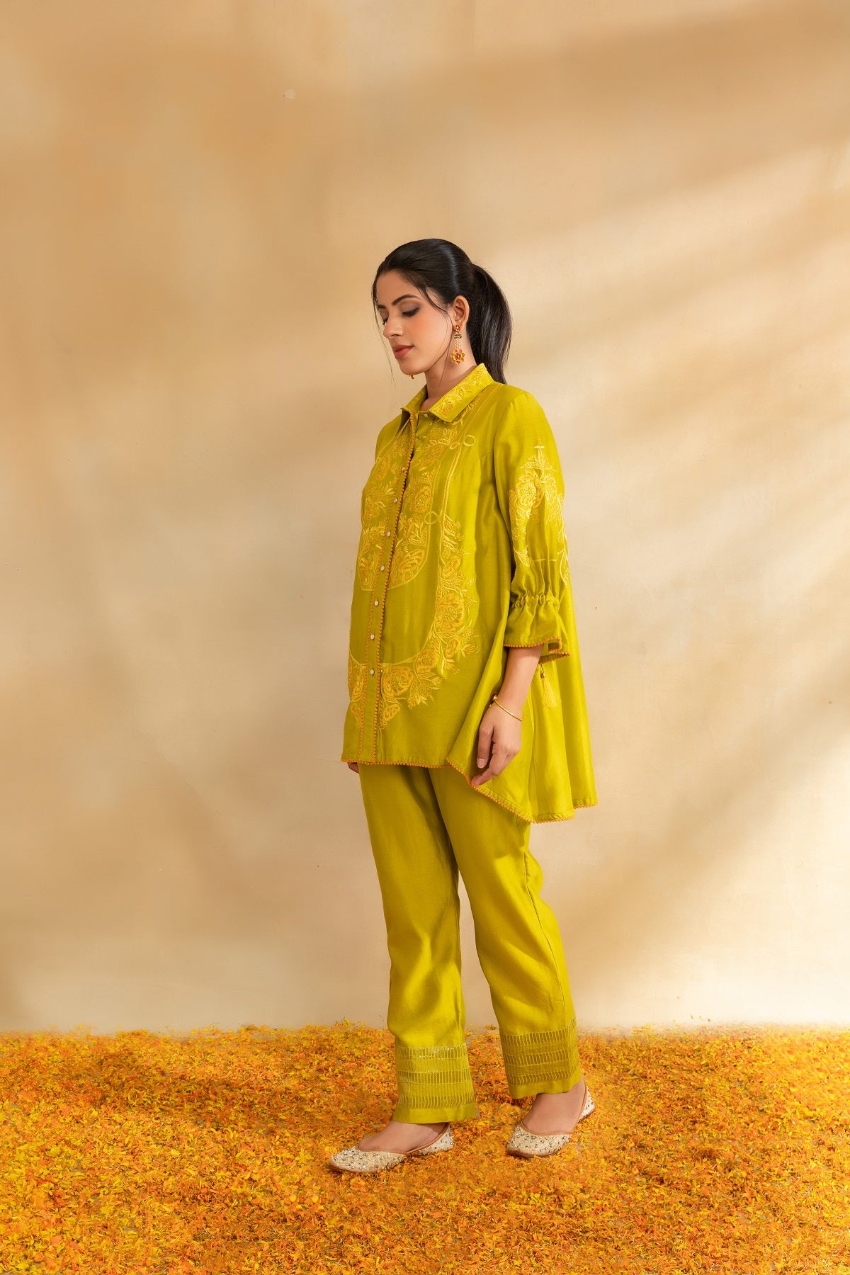 Lemon green Silk chanderi co-ord set