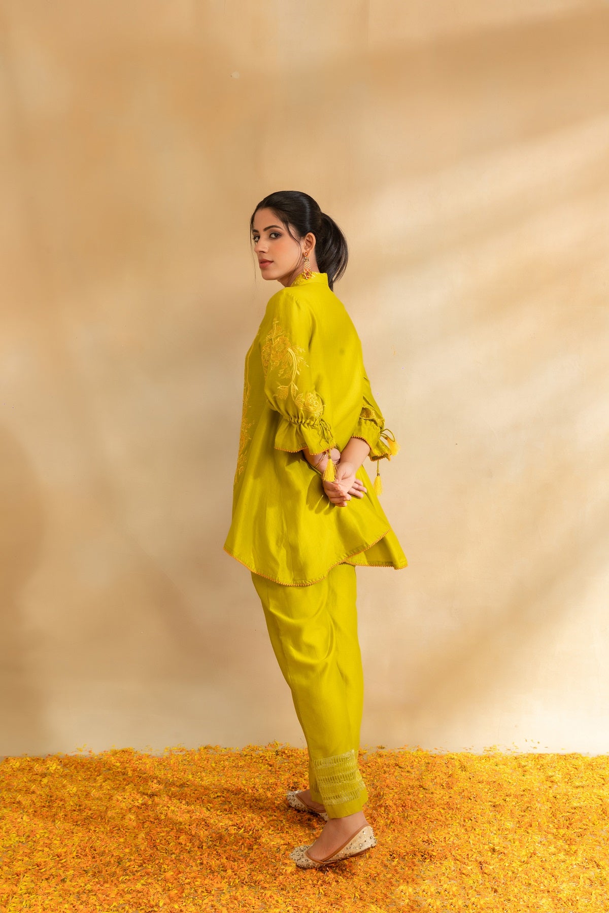 Lemon green Silk chanderi co-ord set