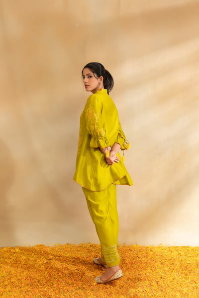 Lemon green Silk chanderi co-ord set