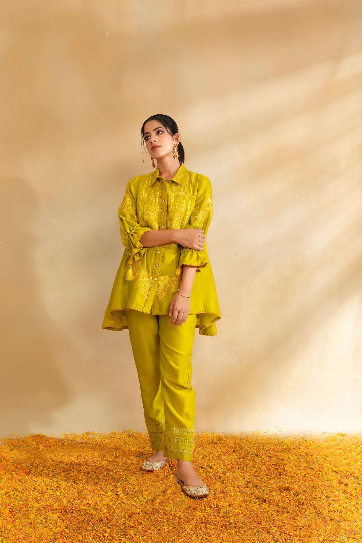 Lemon green Silk chanderi co-ord set