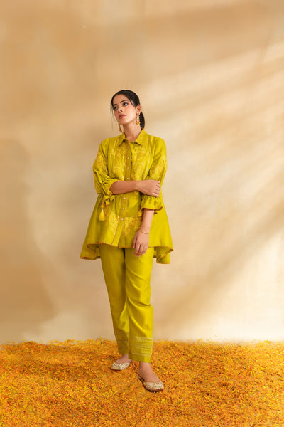 Lemon green Silk chanderi co-ord set