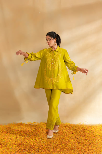 Lemon green Silk chanderi co-ord set