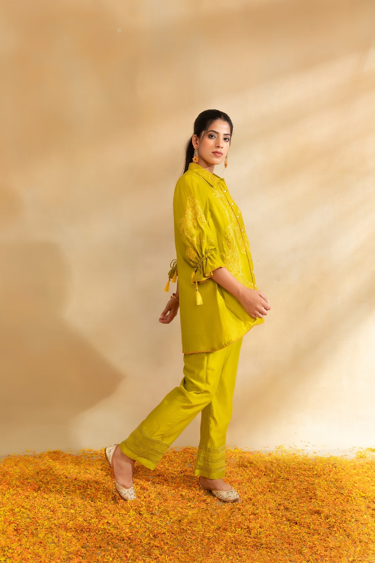 Lemon green Silk chanderi co-ord set