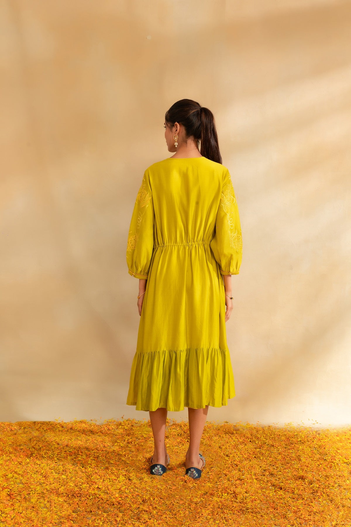 Lemon green chanderi dress