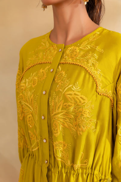 Lemon green chanderi dress