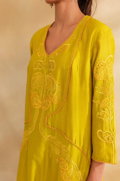 Lemon green Silk chanderi tunic set and pant