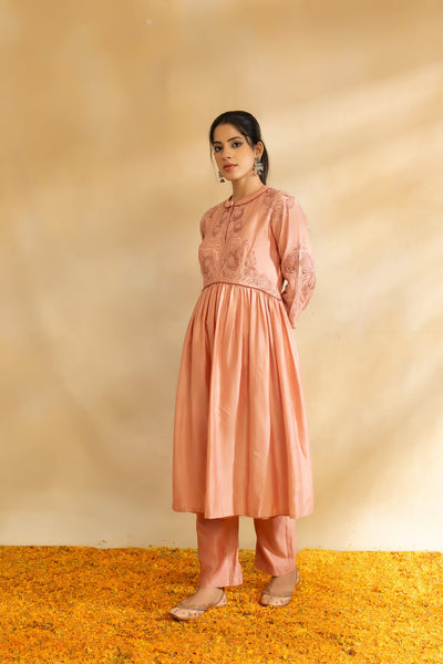 Rose gold Silk chanderi tunic set and pant