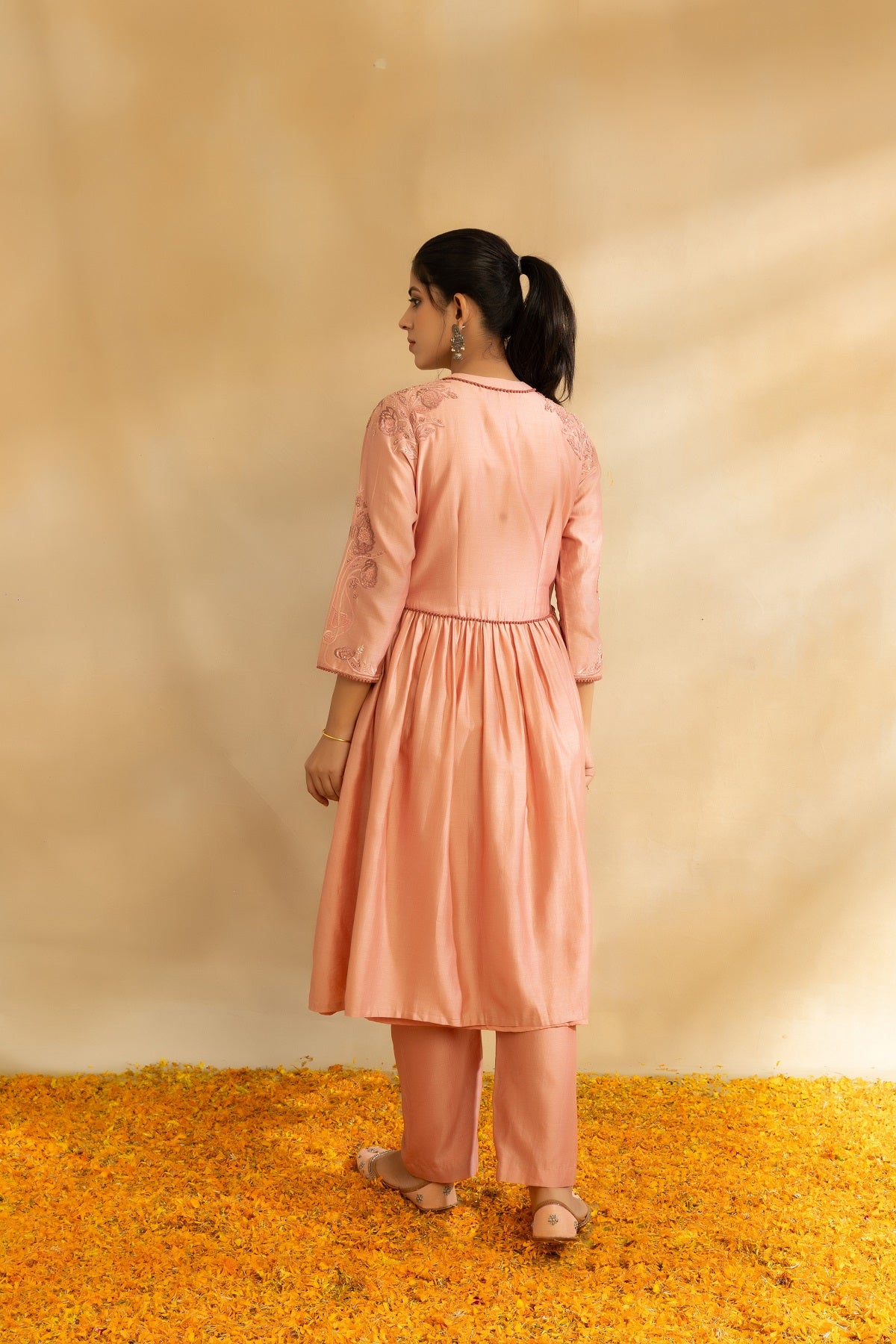 Rose gold Silk chanderi tunic set and pant