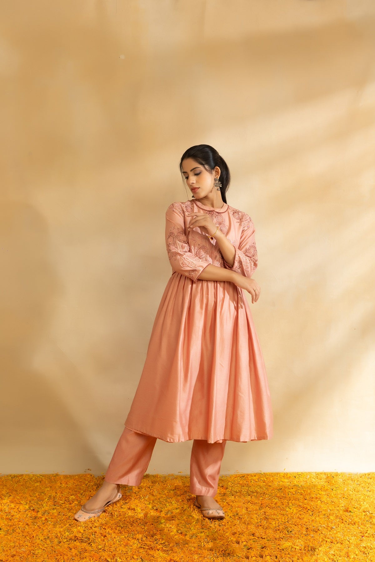 Rose gold Silk chanderi tunic set and pant