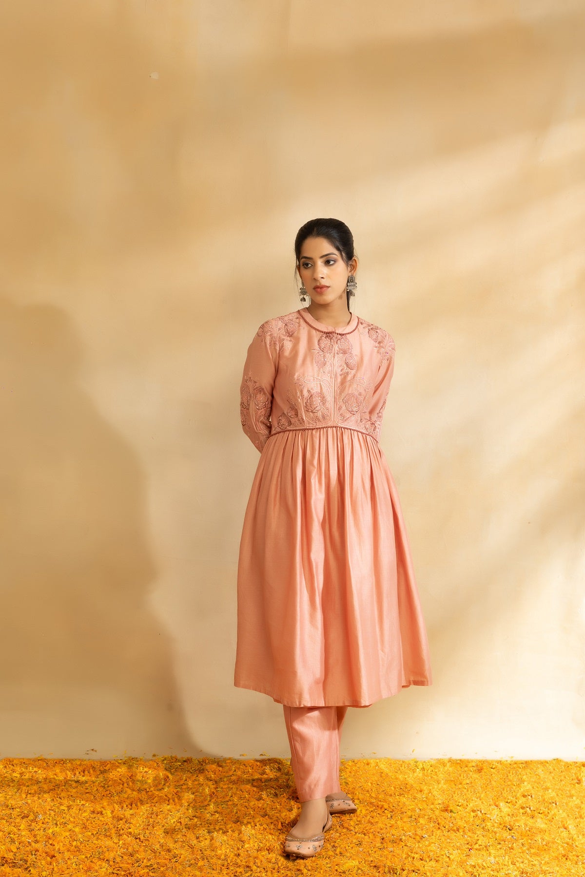 Rose gold Silk chanderi tunic set and pant