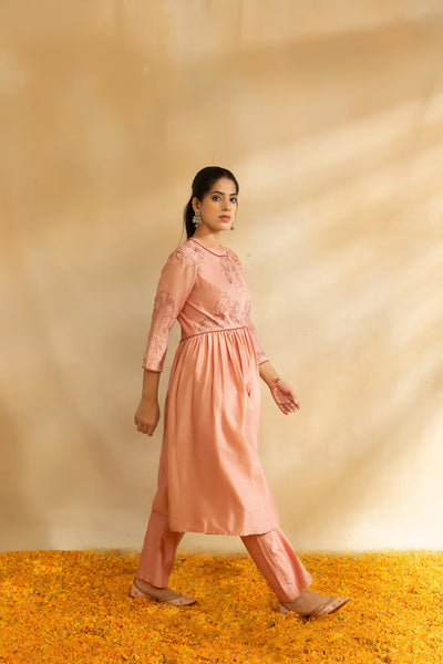 Rose gold Silk chanderi tunic set and pant