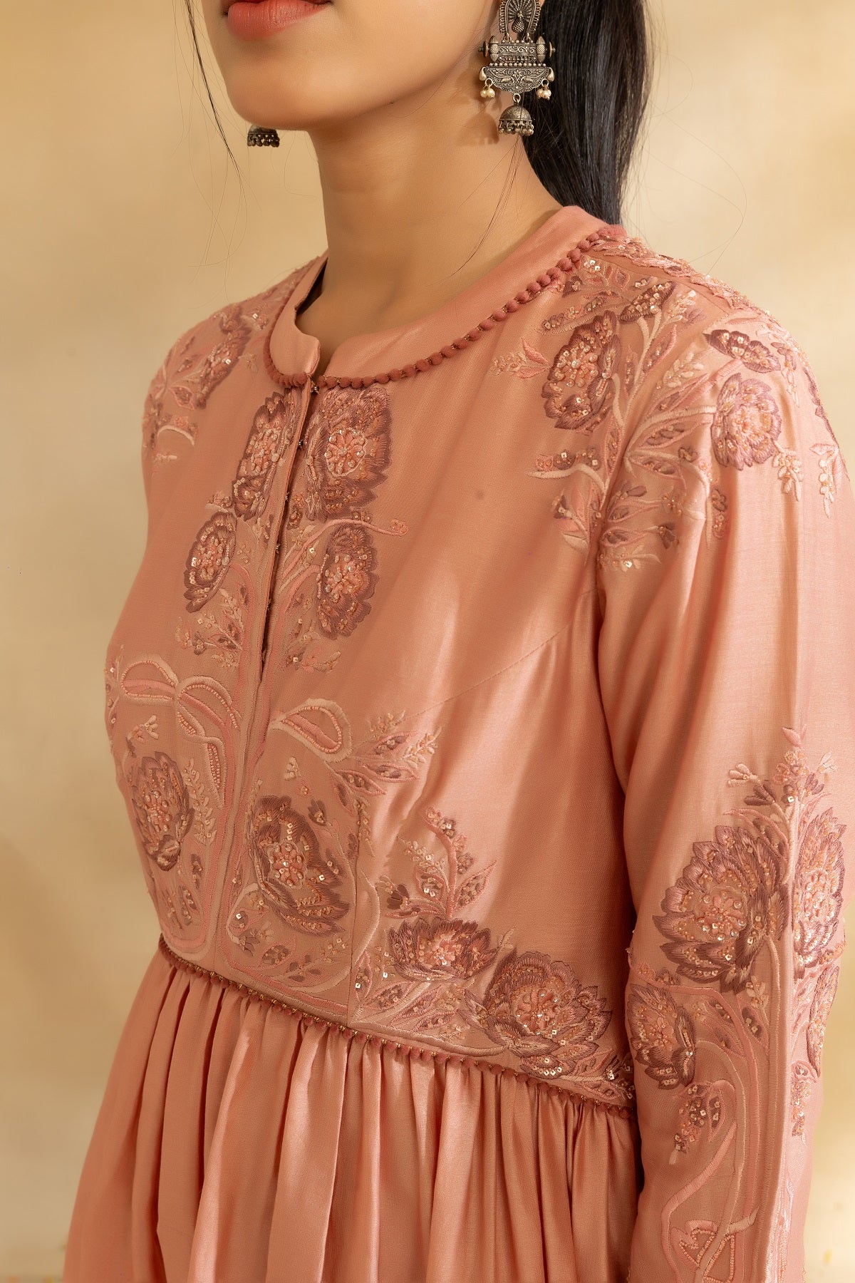 Rose gold Silk chanderi tunic set and pant