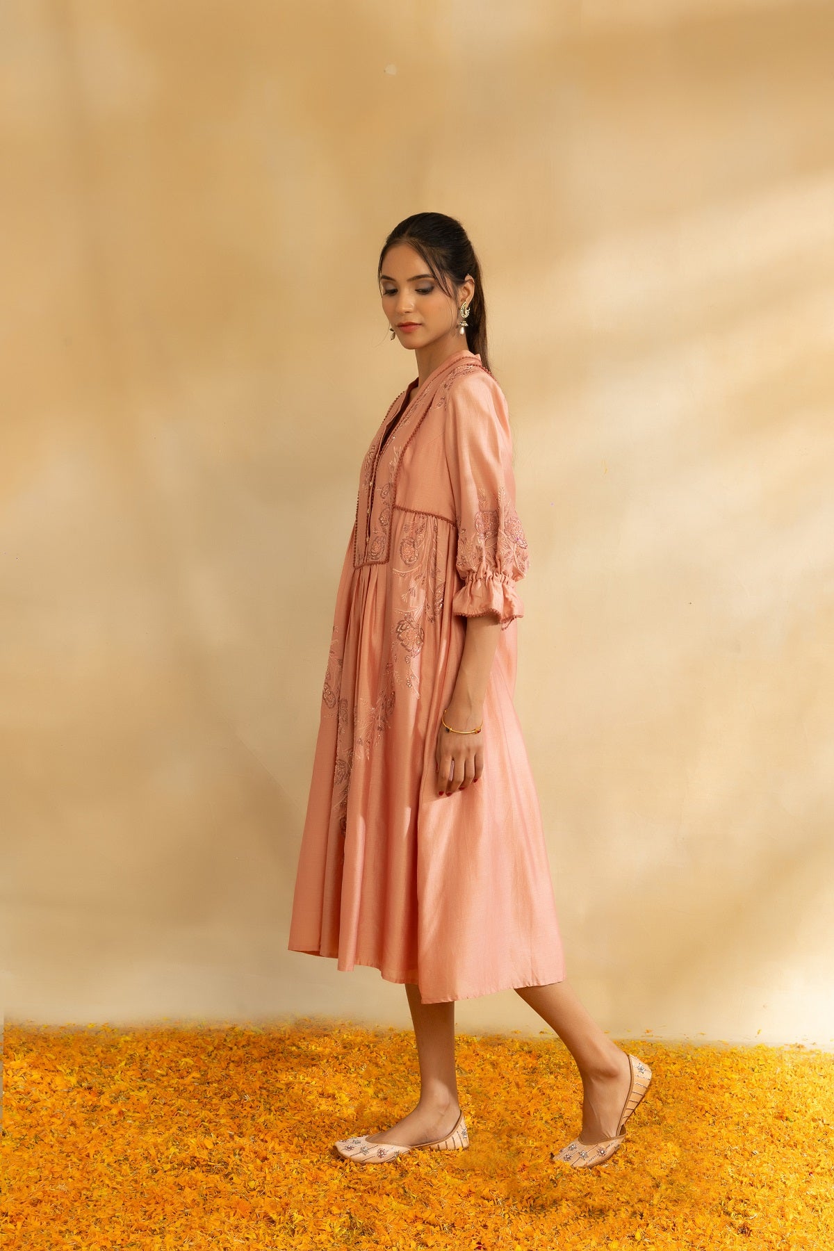 Rose gold chanderi dress