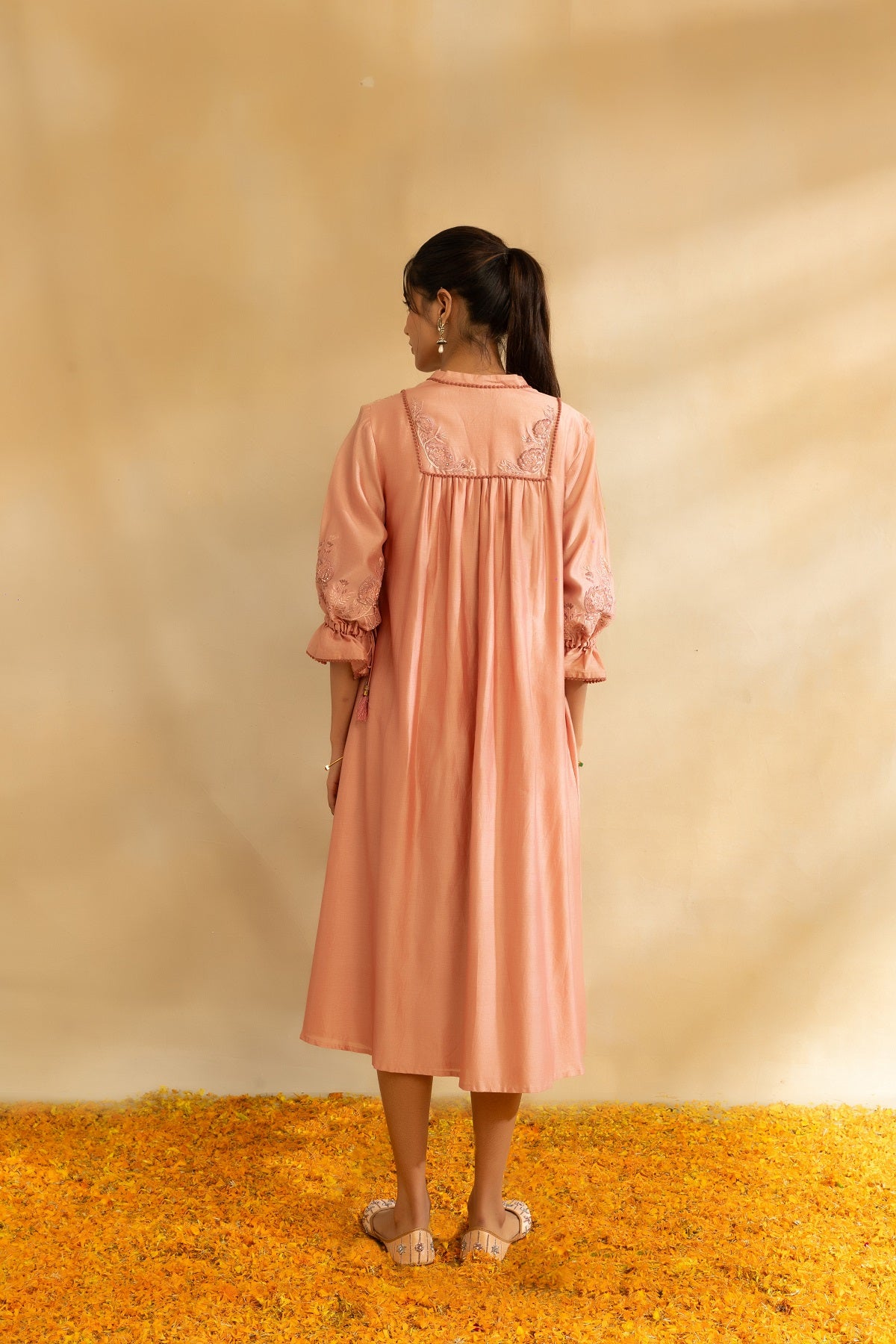 Rose gold chanderi dress