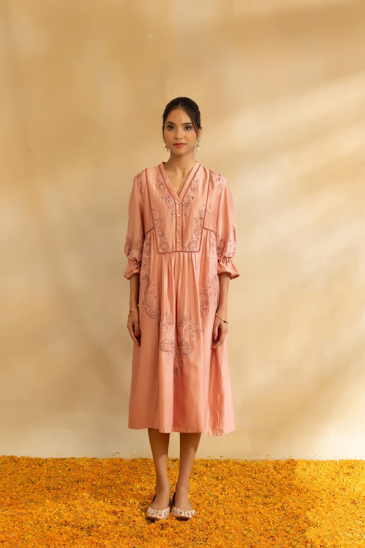 Rose gold chanderi dress