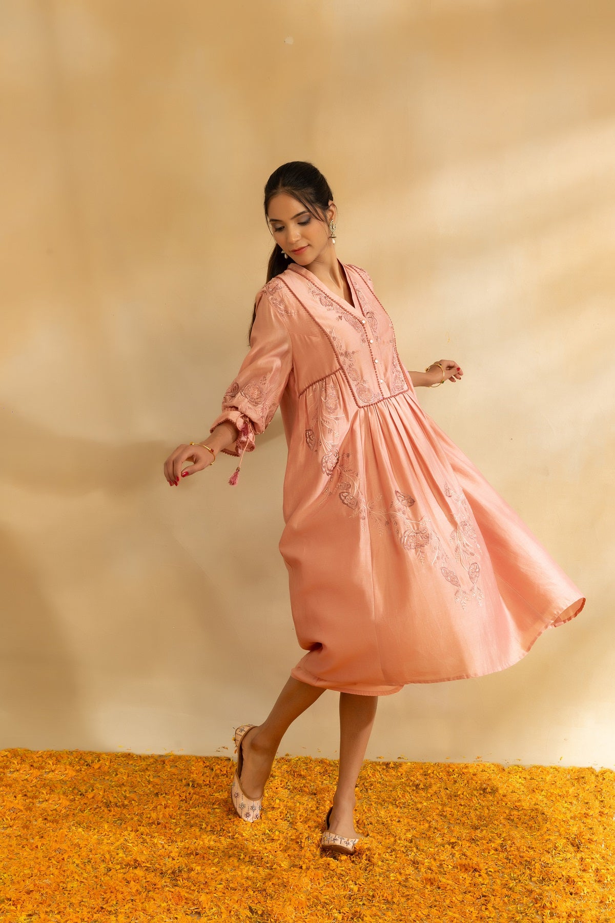 Rose gold chanderi dress