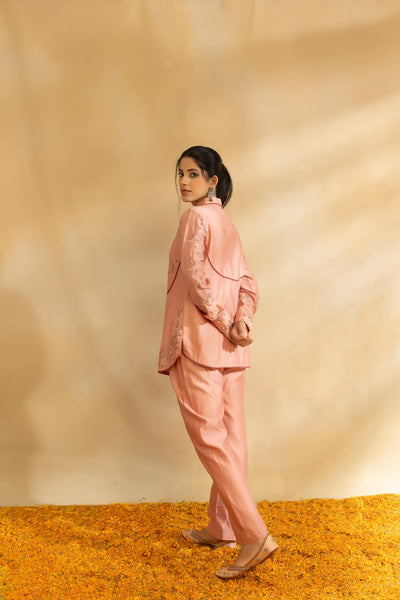 Rose gold chanderi shirt set and pant