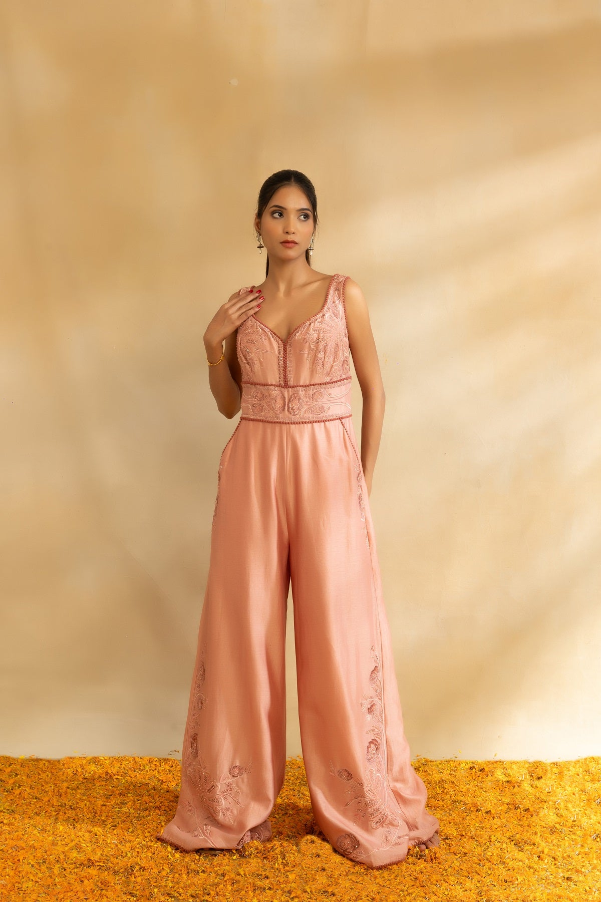 Rose gold Silk chanderi Jumpsuit