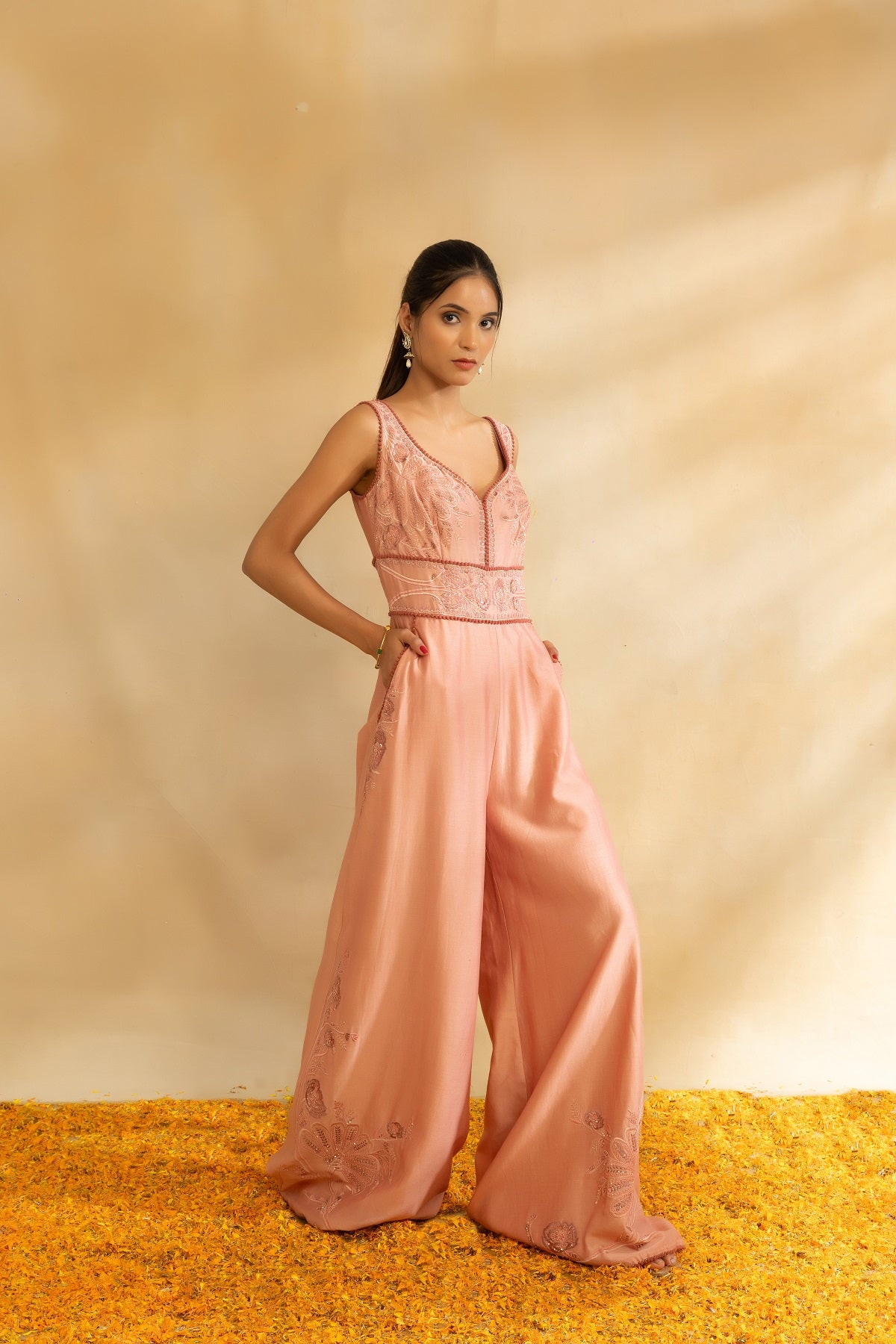 Rose gold Silk chanderi Jumpsuit