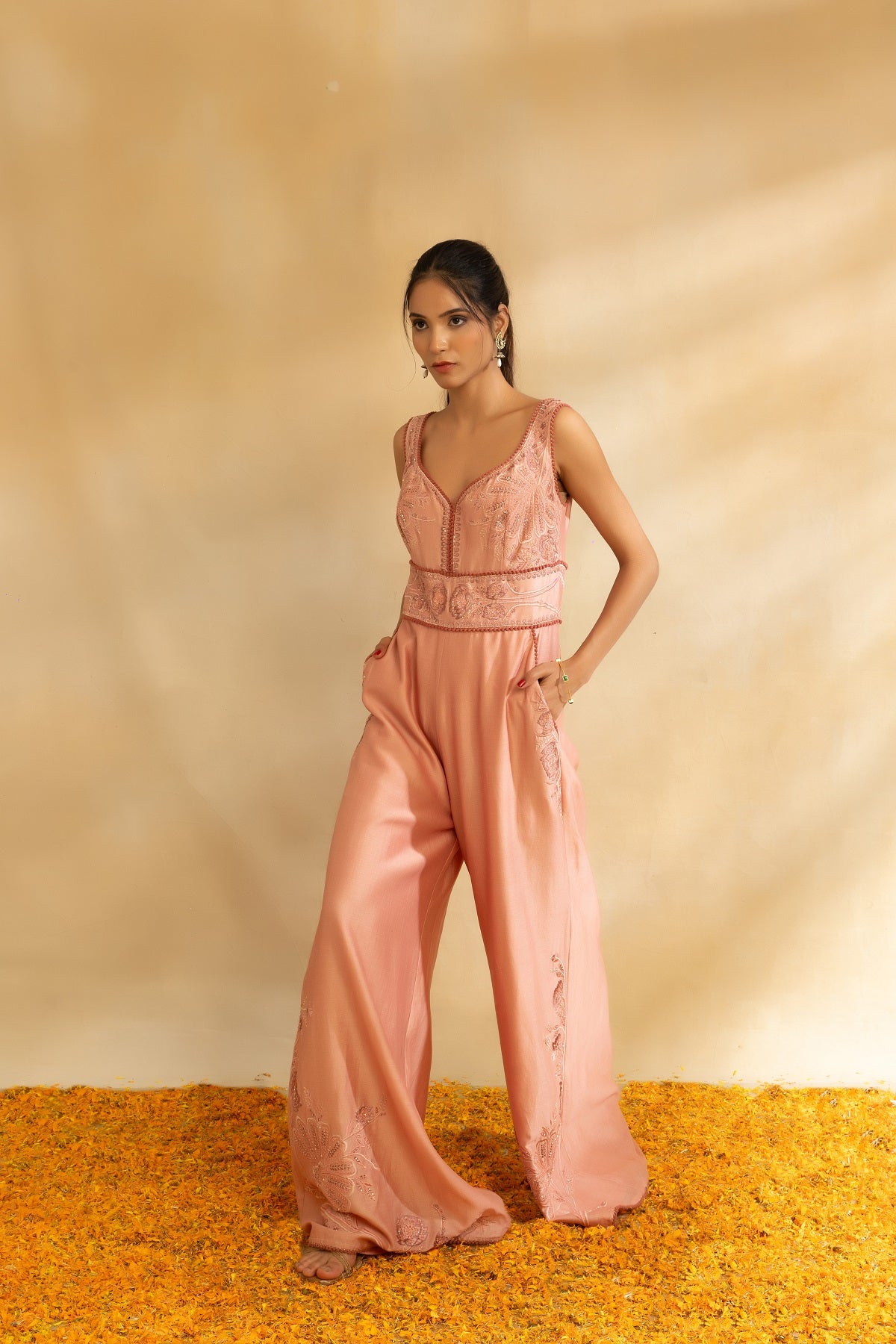 Rose gold Silk chanderi Jumpsuit