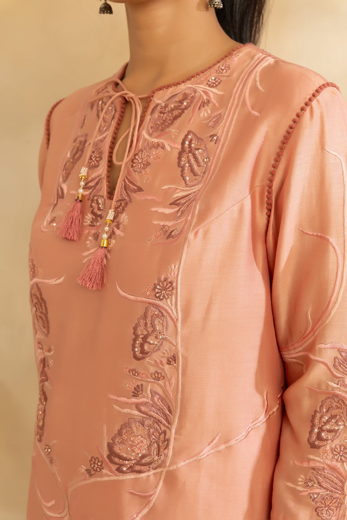 Rose Gold silk chanderi kurti set and dhoti pants