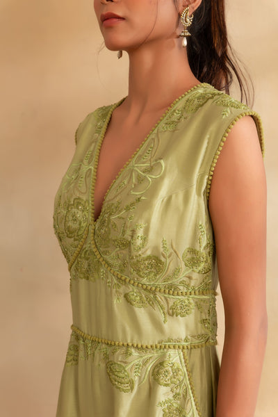 Pista green Silk chanderi Jumpsuit