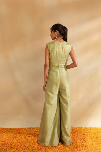 Pista green Silk chanderi Jumpsuit